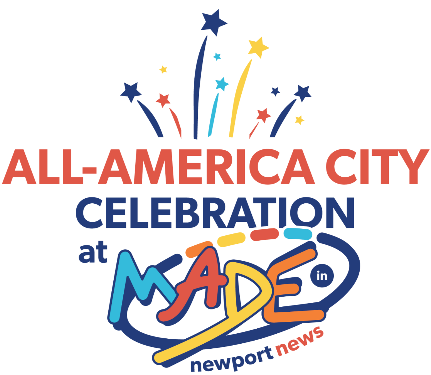 Festive logo that reads "All-America City Celebration at Made in Newport News"